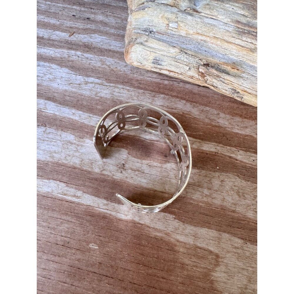 Brighton Designer Silver Tone Cutout Cuff Bracelet Featuring Intricate Geometric - Picture 6 of 6